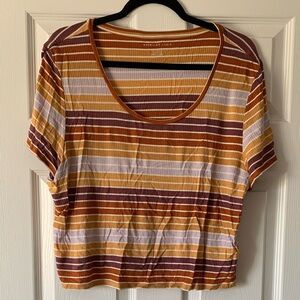 American Eagle Outfitters Striped Crop Top in Red, Orange, and White